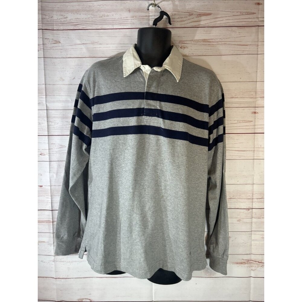 Vintage IZOD Varsity Rugby Polo Shirt Long Sleeve Men’s Size Medium Gray Blue